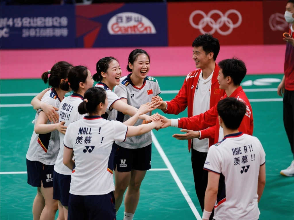 夺冠狂欢！国羽全队围圈庆祝，韩国女双选手无奈旁等握手